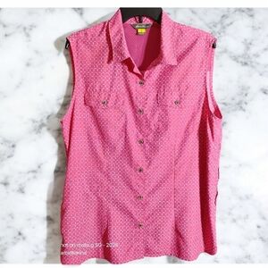 Eddie Bauer Pink Polka Dots Sleeveless Button Down Shirt Blouse. Size XL  C91​​​